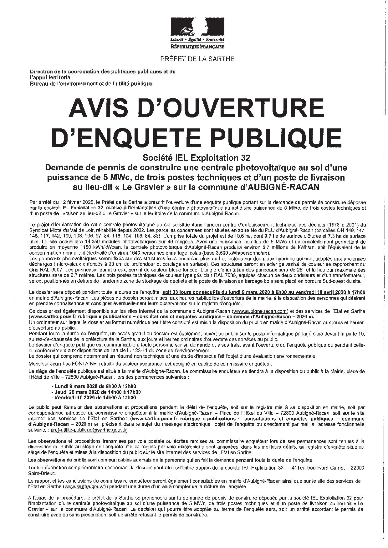 avis d’ouverture d’enquête publique IEL