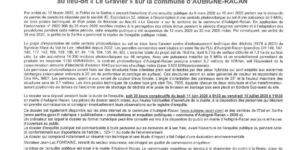 avis reprise enquête publique